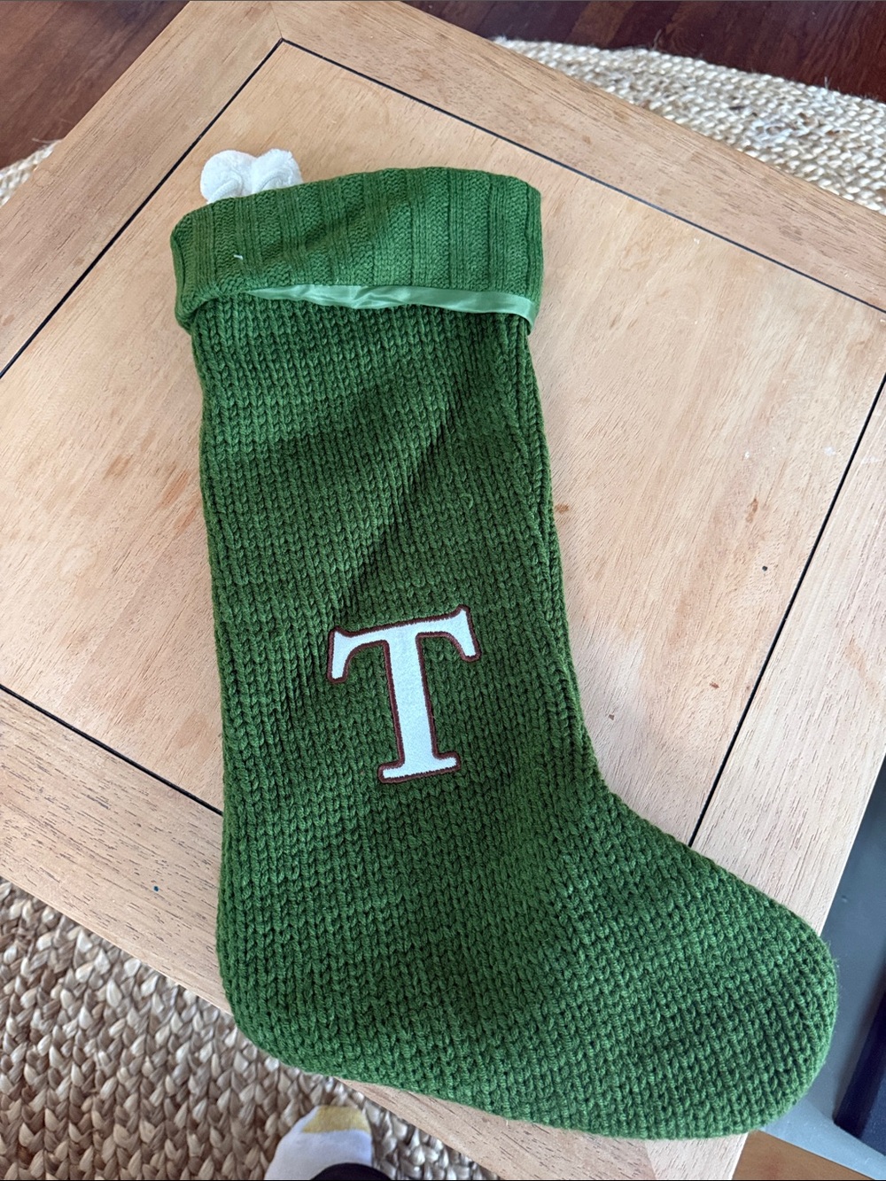 Green Knitted Monogram 'T' Holiday Stocking - Classic Home Accent